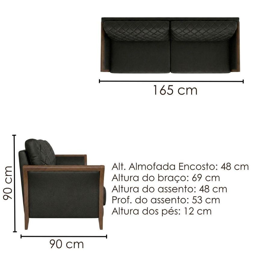 Sofá 2 Lugares Ambar 165 Cm Braços Pés Em Madeira Courino TCS 724 Moll - imagem 3
