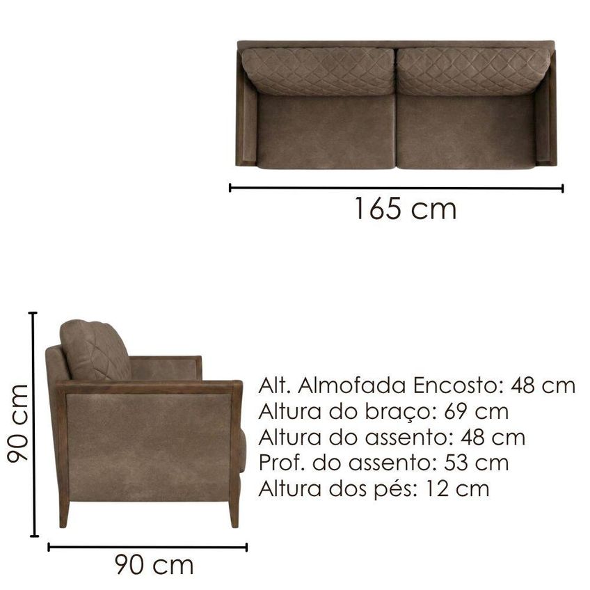 Sofa 2 Lugares Ambar 165 Cm Braços Pes Em Madeira Courino Tcs 729 Moll - imagem 3
