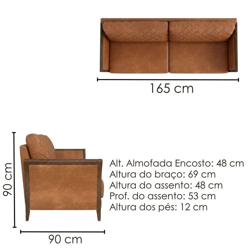 Sofa 2 Lugares Ambar 165 Cm Braços Pes Em Madeira Courino Tcs 727 Moll - imagem 3