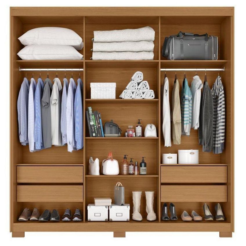 Guarda Roupa Casal Confort 3 Portas De Correr 4 Gavetas Mdp Cinamomo Areia Fosco Zanzini Móveis - imagem 5
