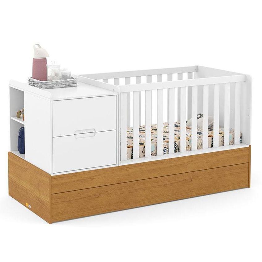 Berço Multifuncional Formare Com Guarda Roupa 4 Portas 4 Gavetas MDF E MDP Branco Freijó Matic - imagem 3