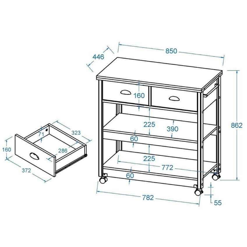 Aparador Carrinho De Chá BA-135 BR 2 Prateleiras MDP E MDF 85cm Branco - imagem 3