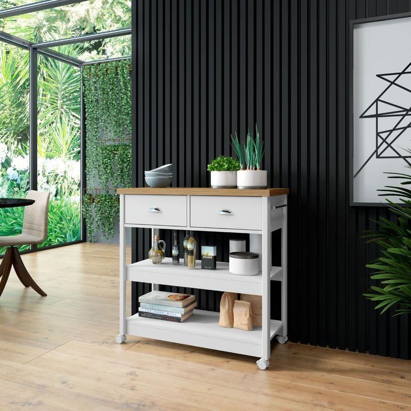 Aparador Carrinho De Chá BA-135 BR 2 Prateleiras MDP E MDF 85cm Branco - imagem 4