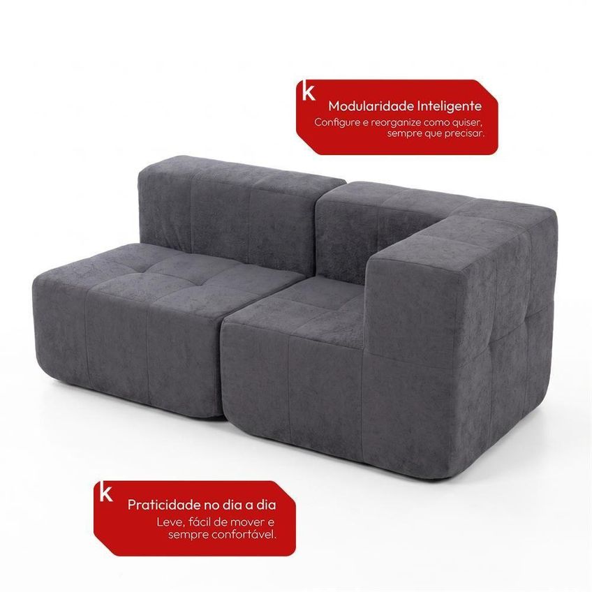 Sofá Modular Sync 2 Lugares Com Canto 172cm Titânio Kappesberg - imagem 4