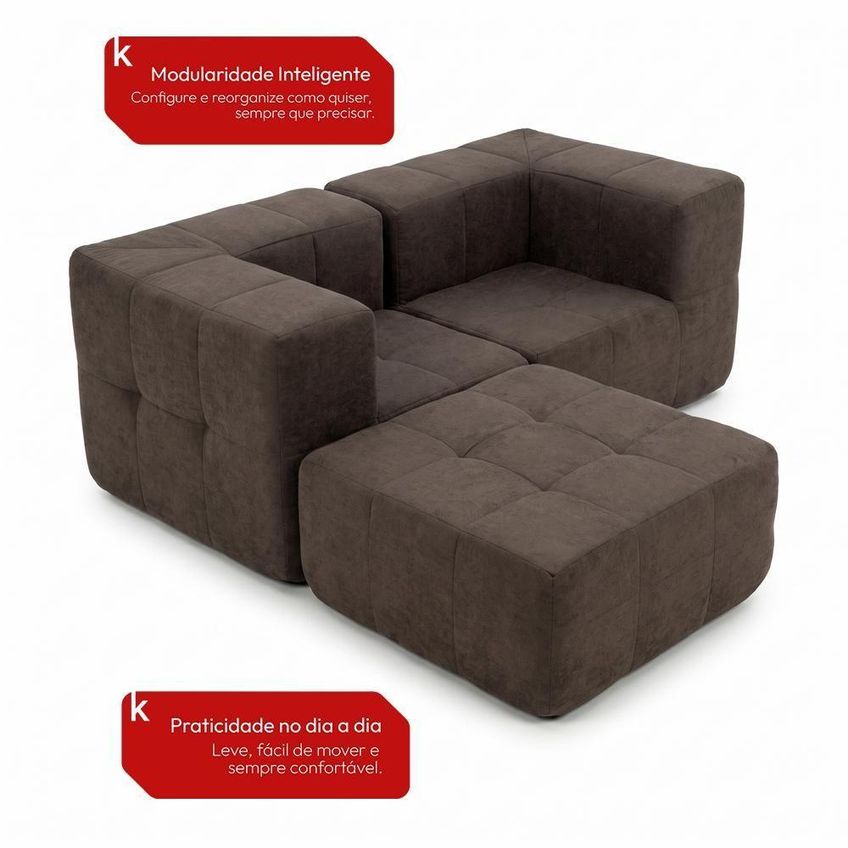Sofá Modular Sync 2 Lugares 258cm Marrom Boucle Kappesberg - imagem 4