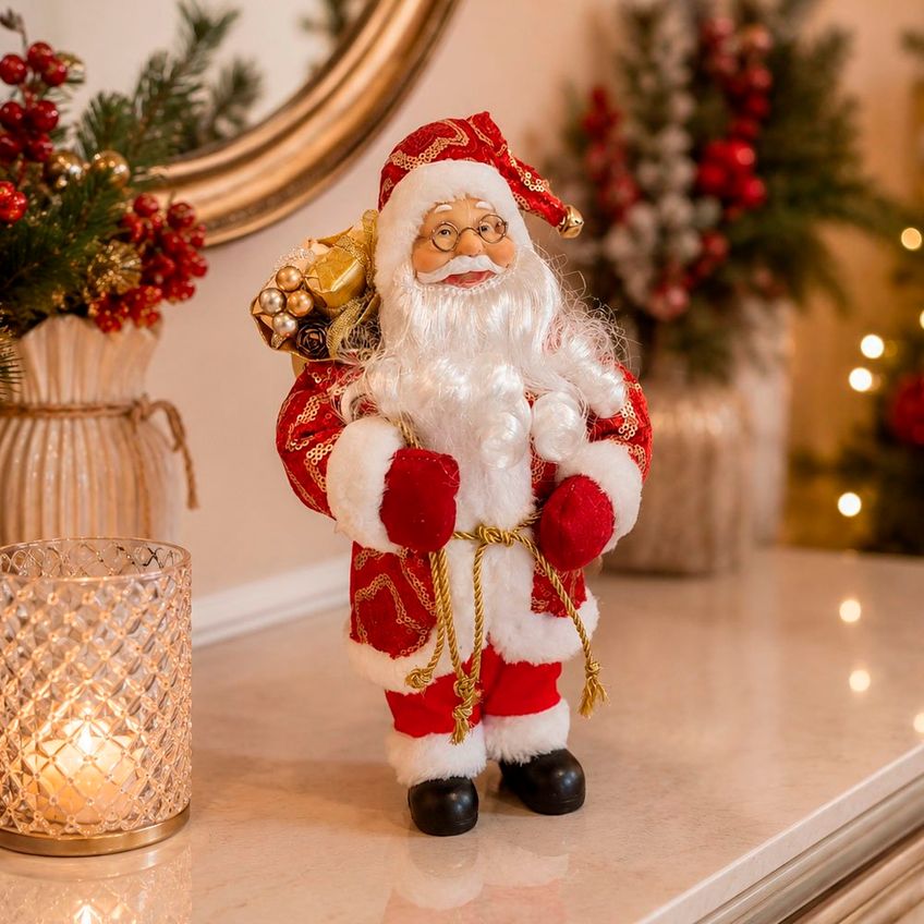 Boneco Papai Noel Decoração Saco Presentes Tradicional 30cm - imagem 3