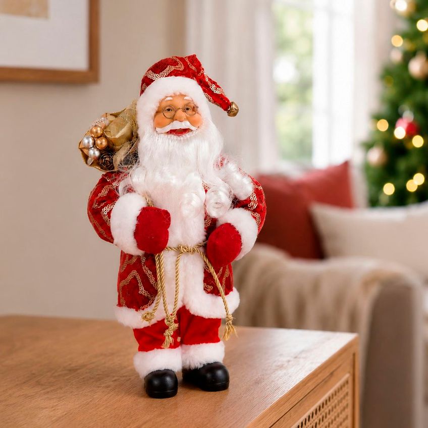 Boneco Papai Noel Decoração Saco Presentes Tradicional 30cm - imagem 4