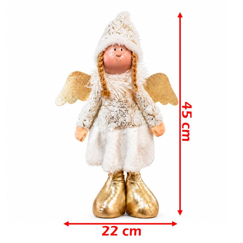 Dupla Boneco Anjo Natalino Branco Dourado Decorativo De 45cm - imagem 5