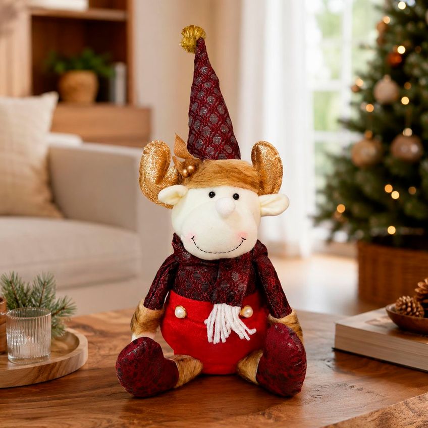 Dupla Boneco Natalino Papai Noel Rena Sentado Enfeite 40cm - imagem 4