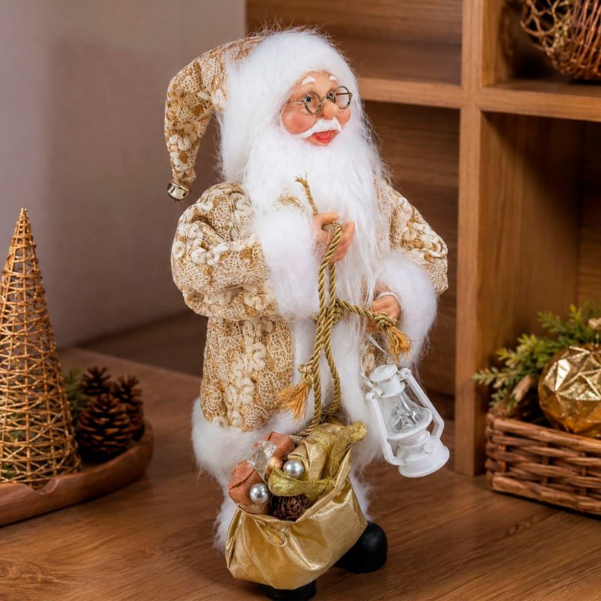 Boneco Papai Noel Decoração Dourado Enfeite Presentes 30cm - imagem 3