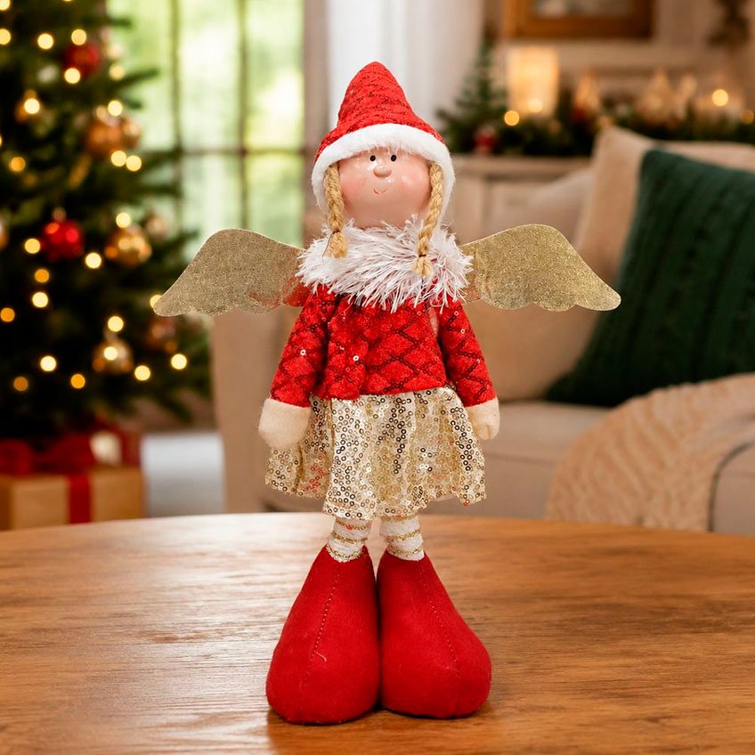 Boneco Anjo Natalino Tecido Decoração Enfeite 45cm Kit 3pçs - imagem 5