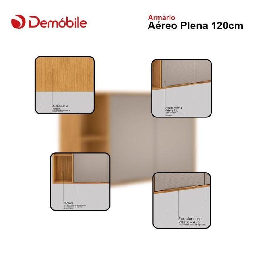 Armário Aéreo Plena 92520 120 Cm 2 Portas Cinamon Nude Prime Tx Demóbile - imagem 3