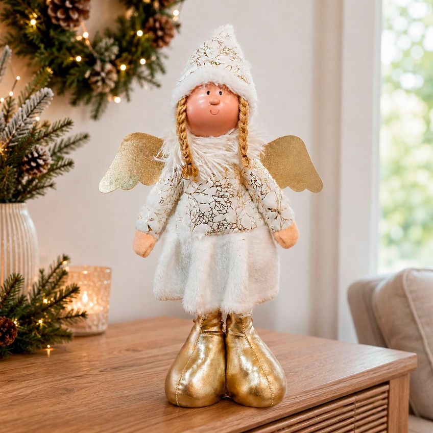 Dupla Boneco Anjo Natalino Vermelho Branco Decoração De 45cm - imagem 3