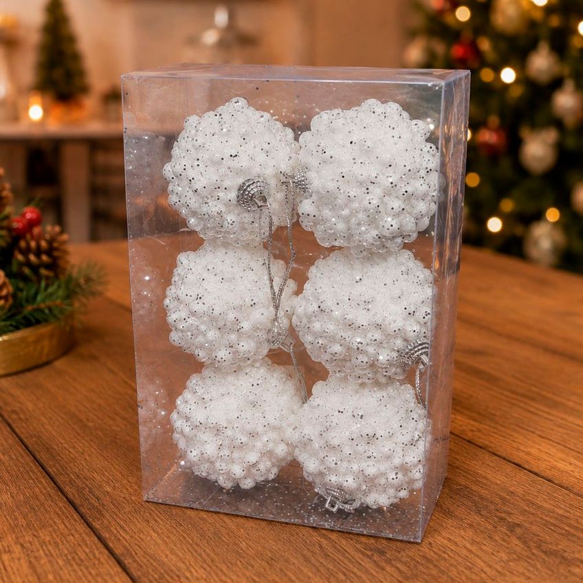 Bola Branca Nevada Enfeite Natalino Decoração 6cm Kit 36pçs - imagem 3
