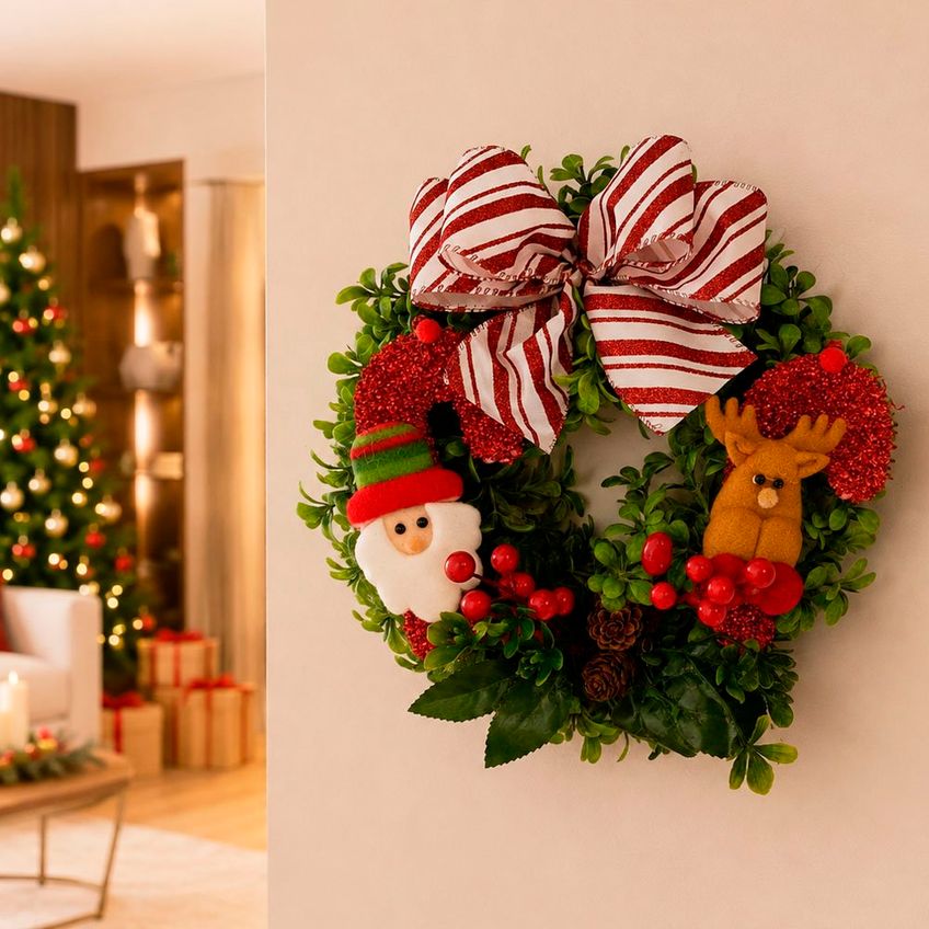 Guirlanda Natal Decoração Laço Enfeite Papai Noel Rena 25cm - imagem 2
