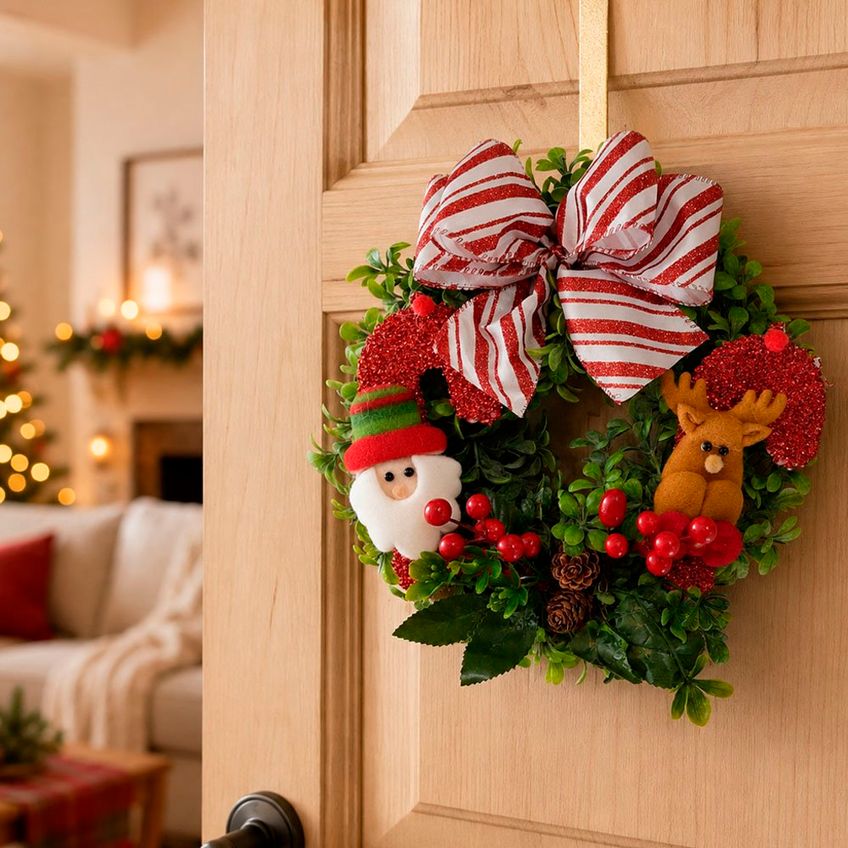 Guirlanda Natal Decoração Laço Enfeite Papai Noel Rena 25cm - imagem 3