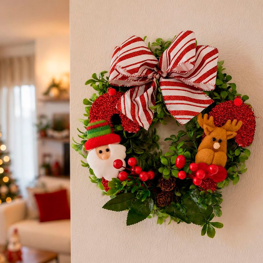 Guirlanda Natal Decoração Laço Enfeite Papai Noel Rena 25cm - imagem 4