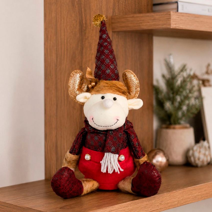 Boneco Sentado Rena Natalina Enfeite Pelúcia Decoração 40cm - imagem 2