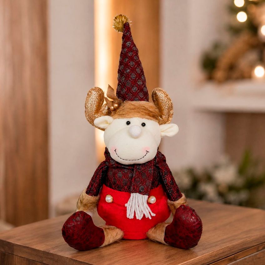 Boneco Sentado Rena Natalina Enfeite Pelúcia Decoração 40cm - imagem 3