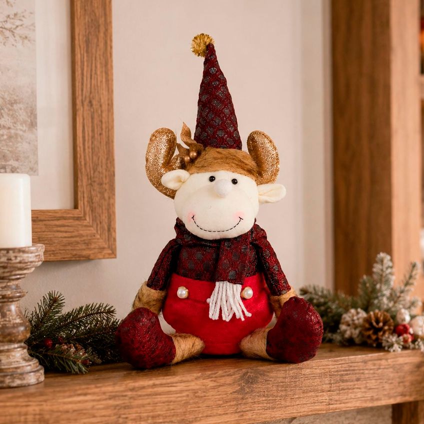 Boneco Sentado Rena Natalina Enfeite Pelúcia Decoração 40cm - imagem 4