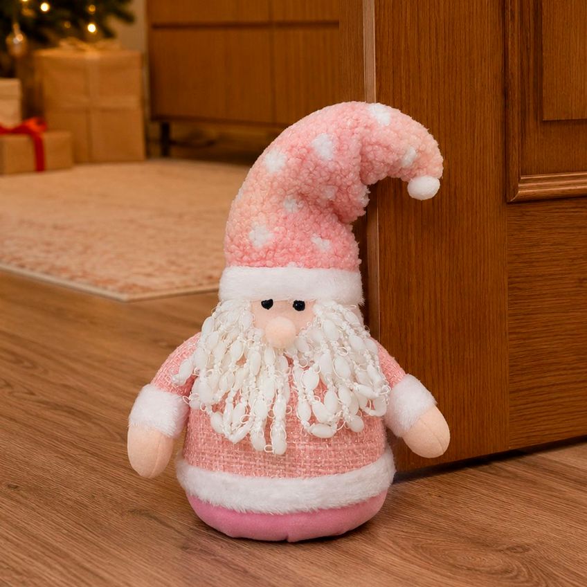 Boneco Papai Noel Peso Escora Porta Enfeite Rosa Natal 30cm - imagem 3