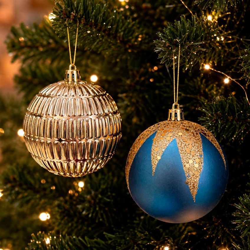 Bola Dourada Azul Decoração Enfeite Natalino De 8cm Kit 8pçs - imagem 5
