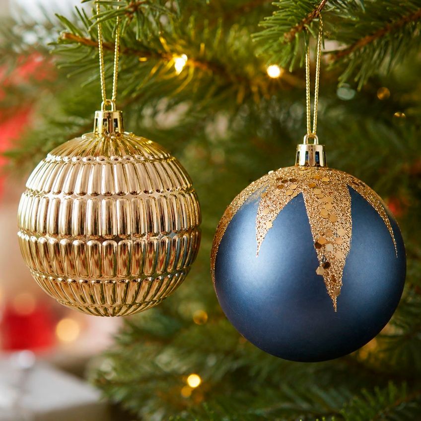 Bola Azul Dourada Enfeite Natalino Decoração 8cm Kit 16pçs - imagem 3