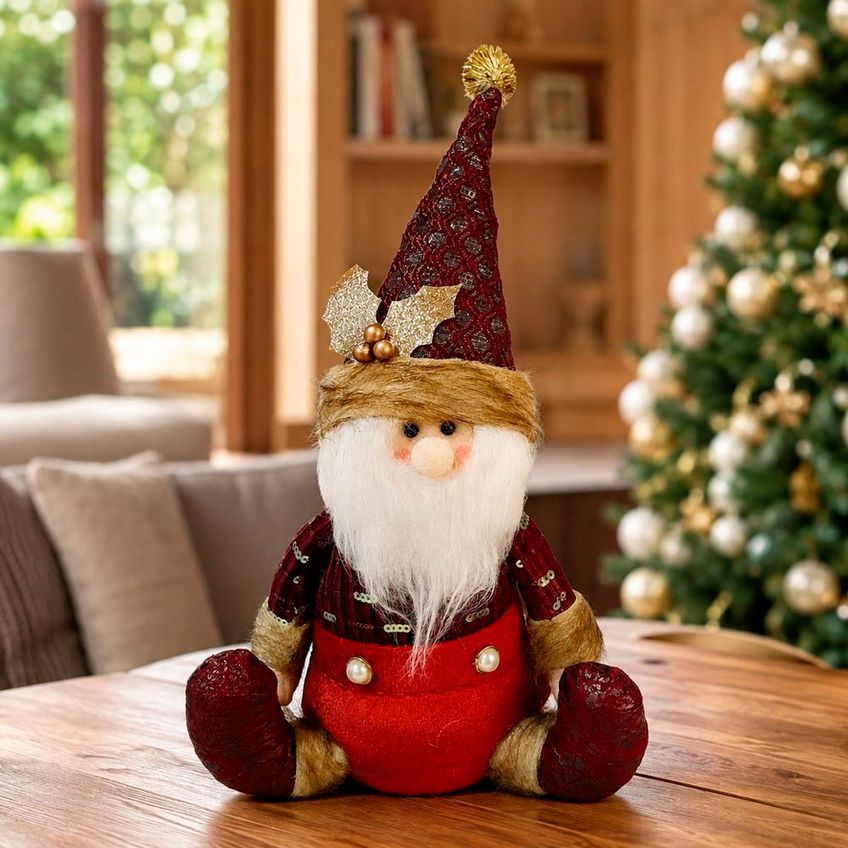 Dupla Boneco Natalino Papai Noel Rena Sentado Decoração 40cm - imagem 3