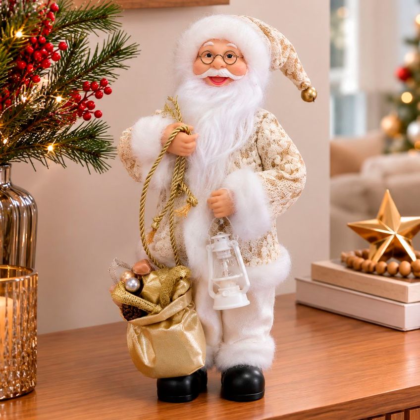 Boneco Papai Noel Dourado Decoração Enfeite Presentes 30cm - imagem 4