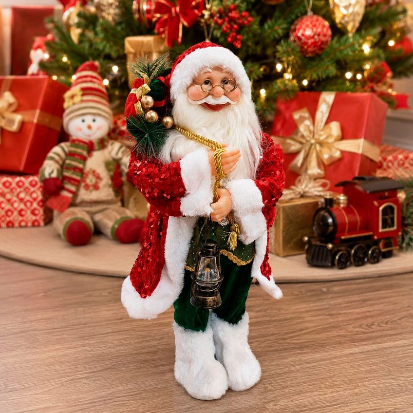 Boneco Papai Noel Tradicional Decoração Lampião Enfeite 45cm - imagem 2