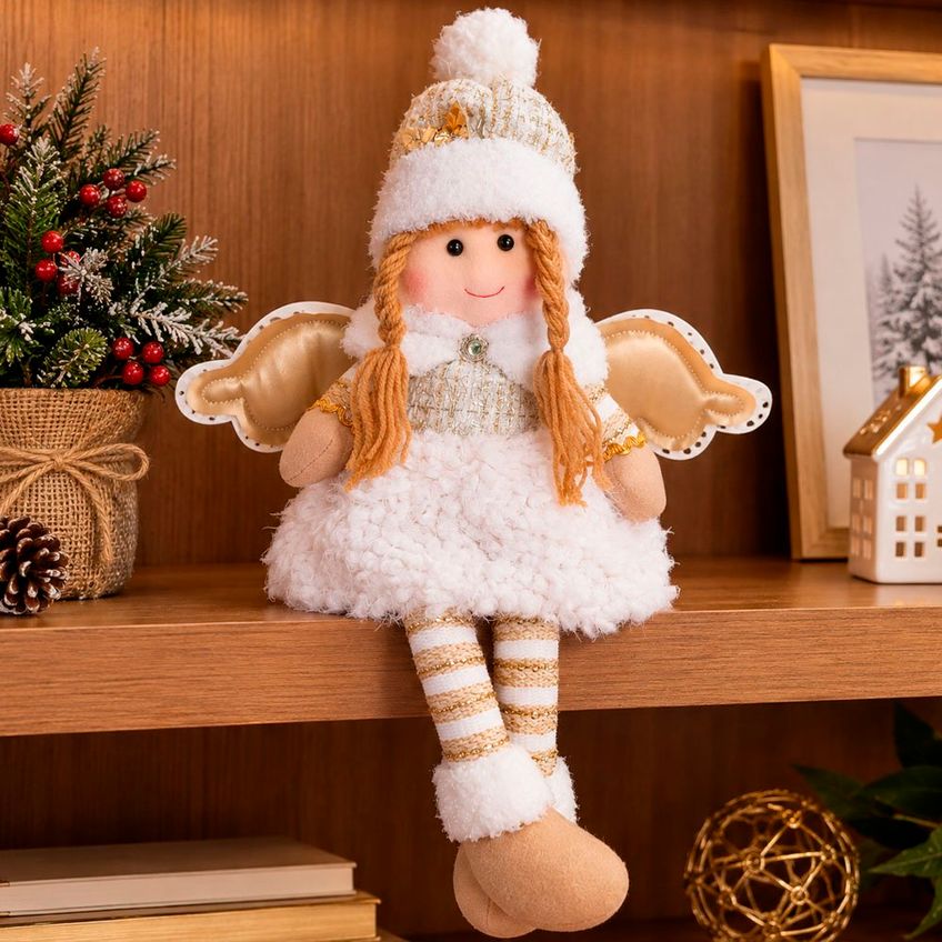 Boneco Anjo Natal Pernas Mole Sentado Enfeite Decoração 50cm - imagem 4