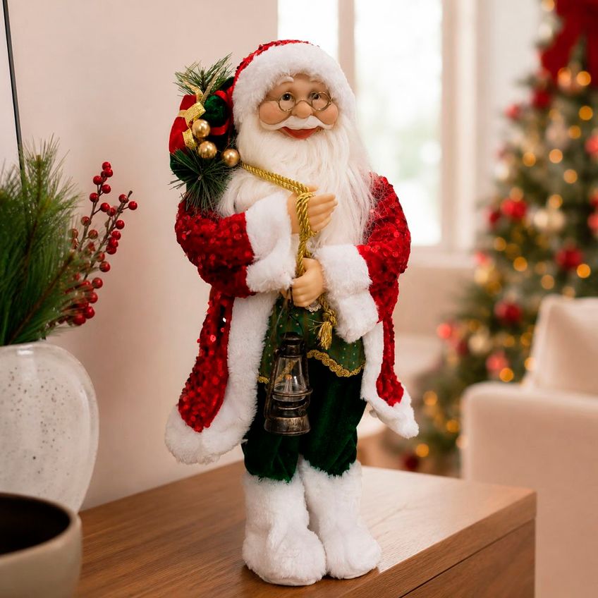 Boneco Papai Noel Tradicional Decoração Lampião Enfeite 45cm - imagem 3