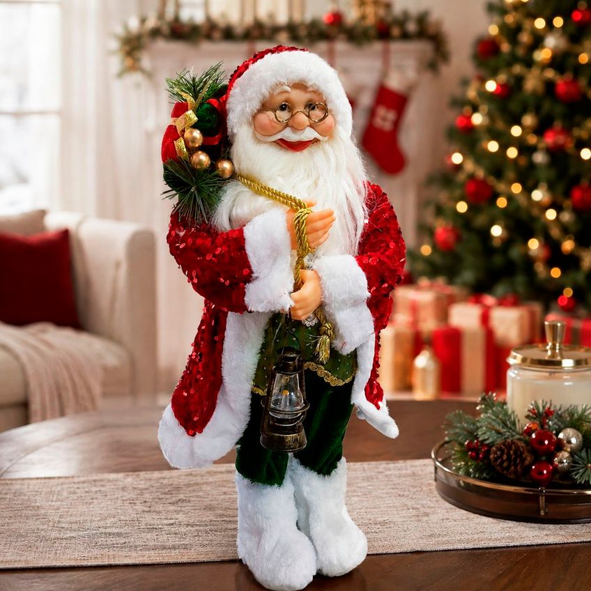 Boneco Papai Noel Tradicional Decoração Lampião Enfeite 45cm - imagem 5