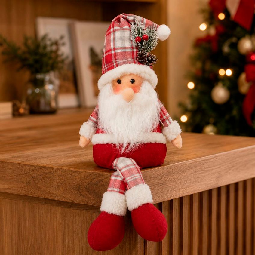 Boneco Papai Noel Sentado Pernas Mole Decoração Natal 50cm - imagem 3
