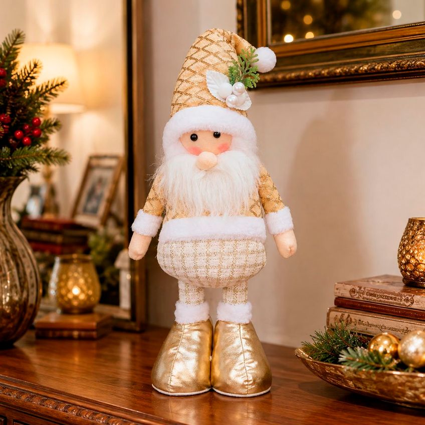 Boneco Papai Noel Perna Ajustável Dourado Enfeite Natal 50cm - imagem 4