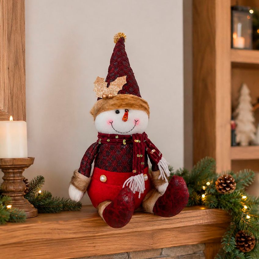 Boneco De Neve Sentado Decoração Natal Enfeite Pelúcia 40cm - imagem 3