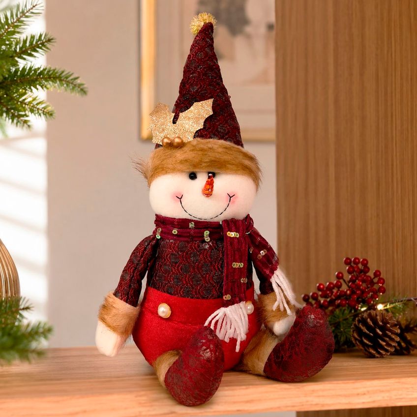 Boneco De Neve Sentado Decoração Natal Enfeite Pelúcia 40cm - imagem 4