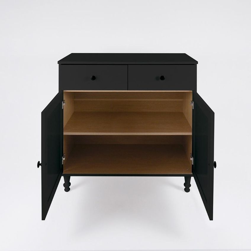 Aparador Buffet R-629 2 Portas 2 Gavetas MDF MDP Branco Preto Ditália Móveis - imagem 5