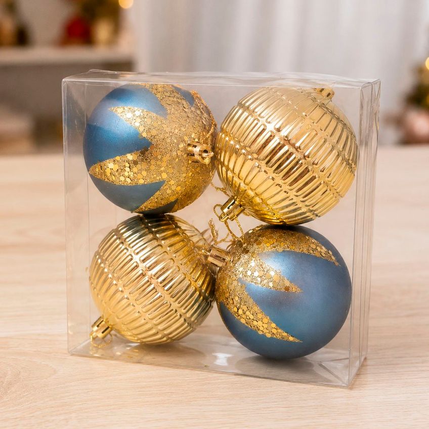 Bola Azul Dourada Enfeite Natalino Decoração De 8cm Kit 8pçs - imagem 4