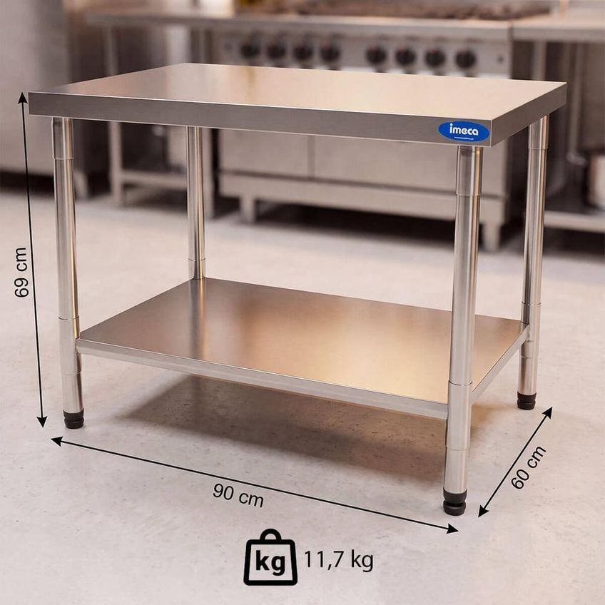 Mesa Com Prateleira Lisa Em Aço Inox 430 7596 Com Sapatas Niveladoras Inox Imeca - imagem 5