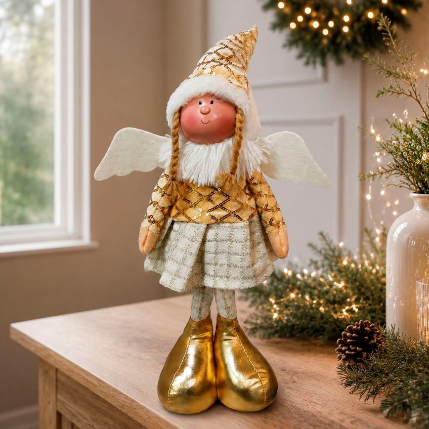 Boneco Anjo Natalino Tecido Enfeite Decoração 45cm Kit 3pçs - imagem 4