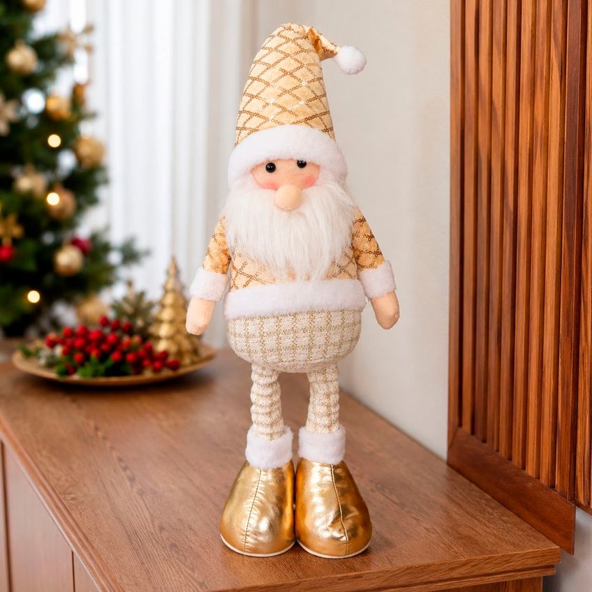 Boneco Papai Noel Dourado Perna Ajustável Enfeite Natal 50cm - imagem 3