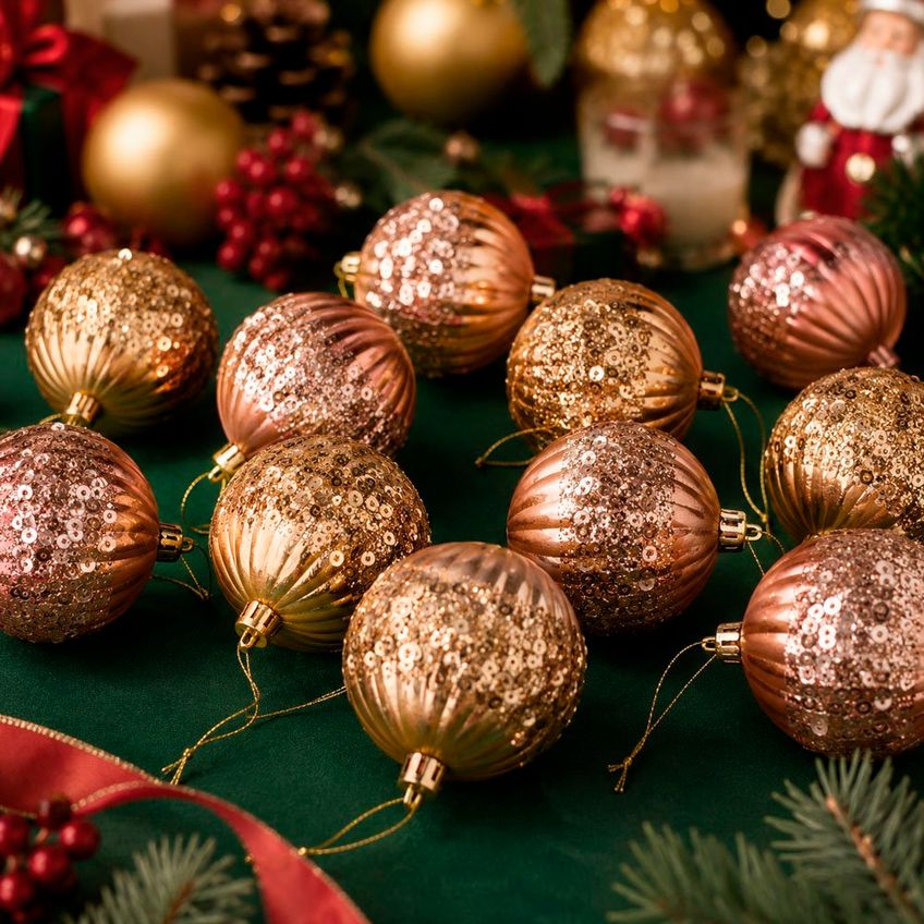 Bola Rose Gold Decoração Árvore Natal Enfeite 8cm Kit 24pçs - imagem 2