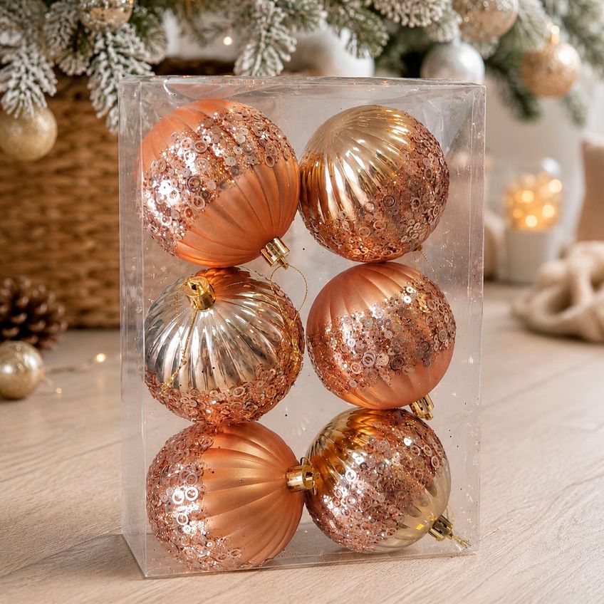 Bola Rose Gold Decoração Árvore Natal Enfeite 8cm Kit 24pçs - imagem 3