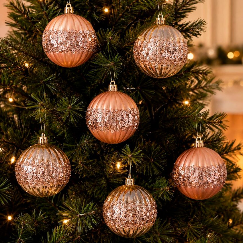 Bola Rose Gold Decoração Árvore Natal Enfeite 8cm Kit 24pçs - imagem 4