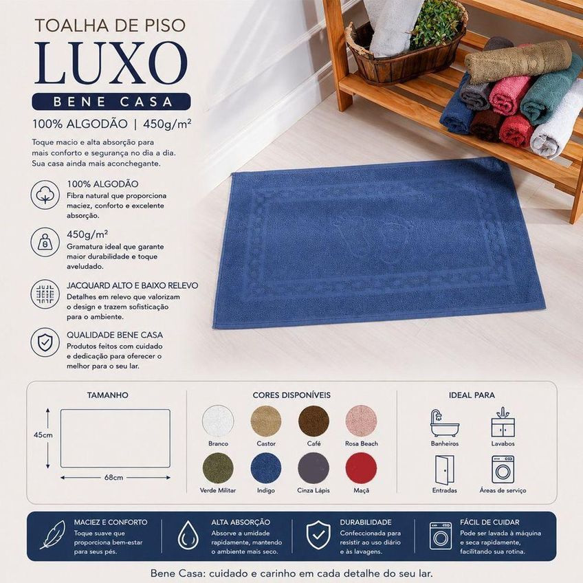 Toalha De Piso Luxo 100% Algodão 450g-m2 45x68cm Castor Bene Casa - imagem 2