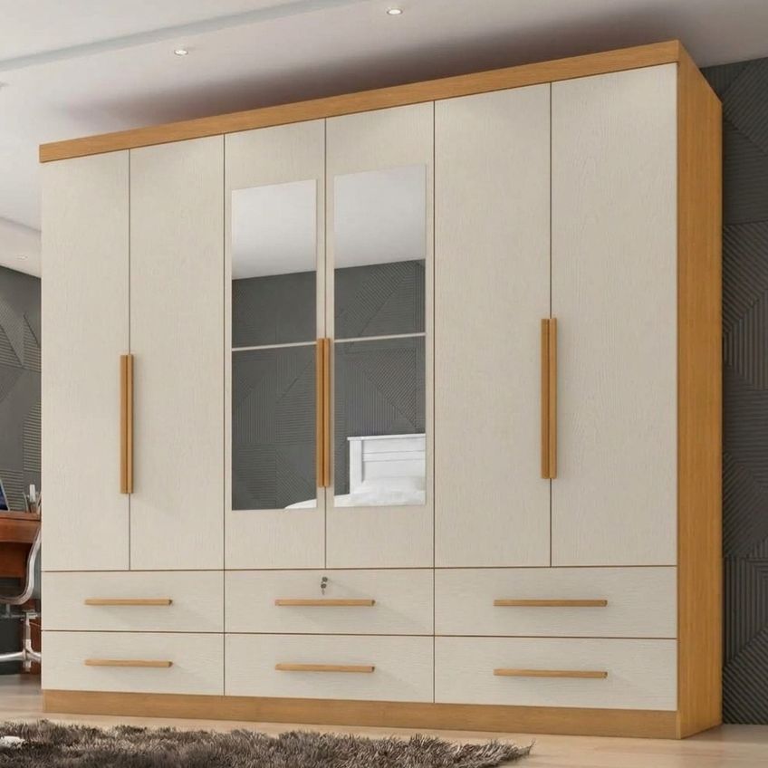 Guarda Roupa Casal 6 Portas Com Espelho Mari 230 Cm Cinamomo Areia Zanz - imagem 5
