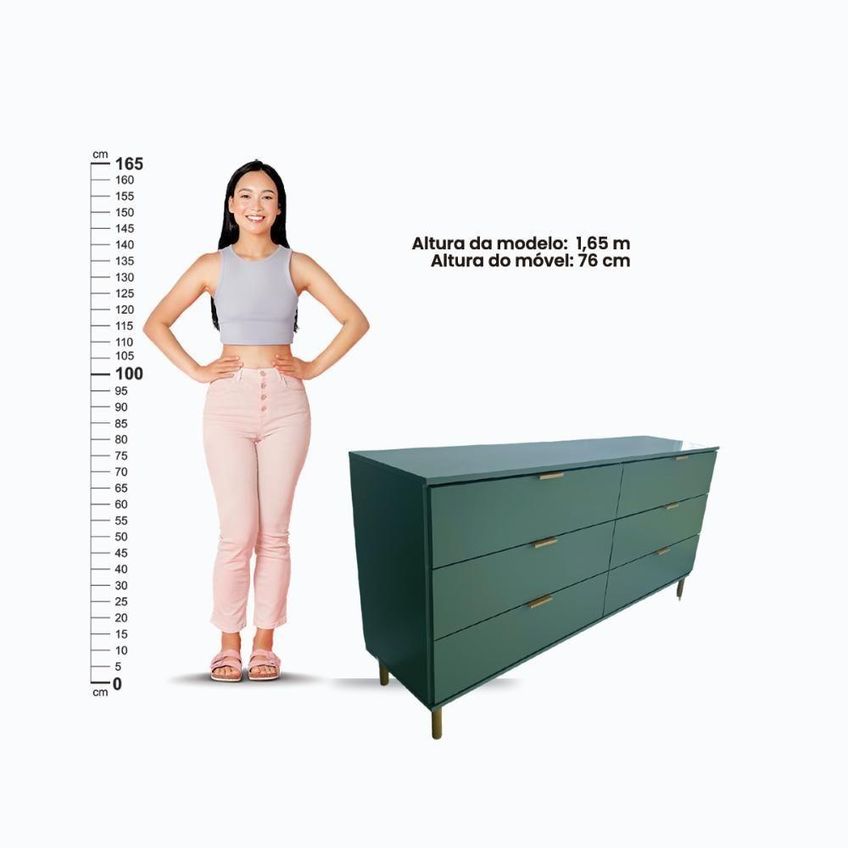 Conjunto De Quarto Cômoda DM-243 6 E Mesa De Cabeceira DM-125 2 MDF MDP Metal Verde Oliva Ditália - imagem 3