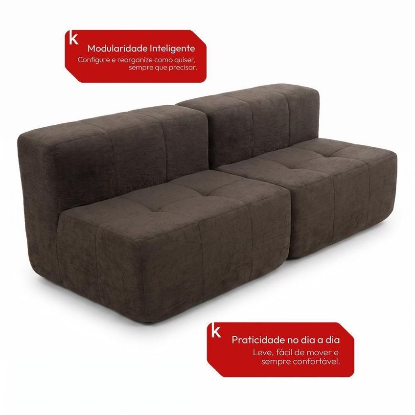 Sofá Modular Sync 2 Lugares 172cm Marrom Boucle Kappesberg - imagem 3