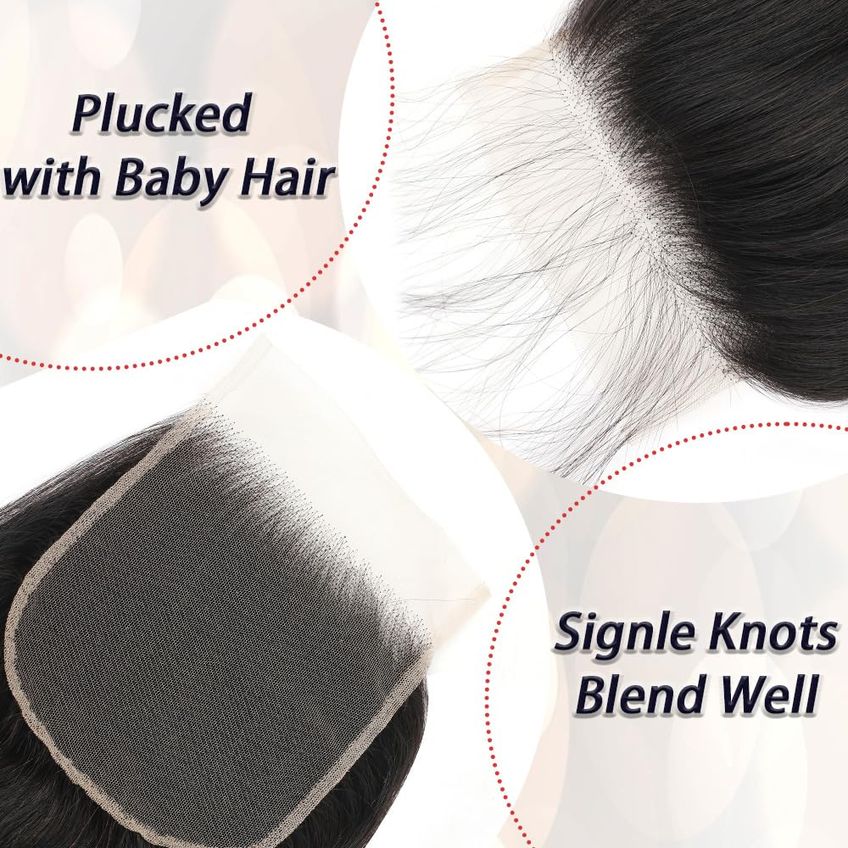 Closure De Cabelo Fehoka 16 Polegadas Body Wave Preto Natural - imagem 3